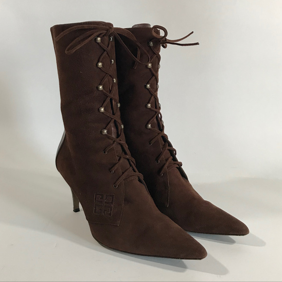 Givenchy Shoes - Givenchy Brown Suede/Leather Lace-Up Heeled Boots